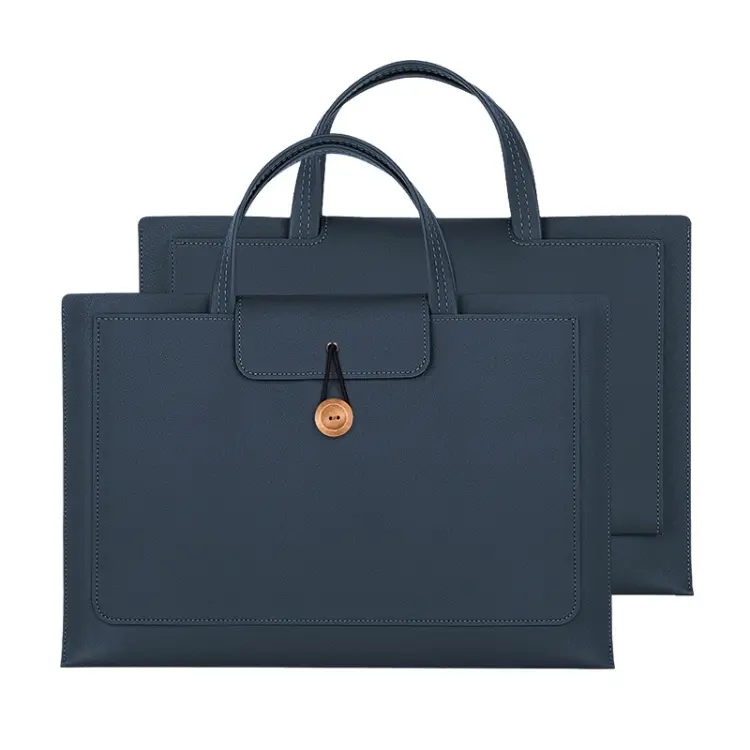 13.3/14 inch Elastic Button Laptop Waterproof PU Handbag(Navy)