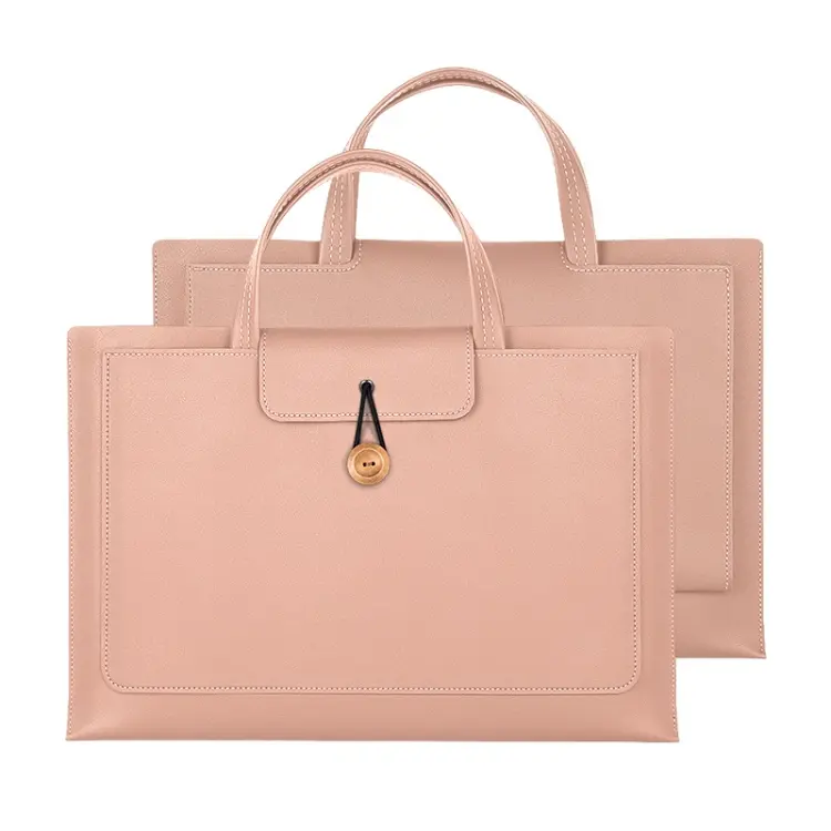 13.3/14 inch Elastic Button Laptop Waterproof PU Handbag(Rose Pink)