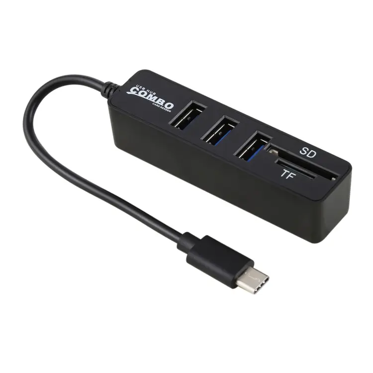 2 in 1 TF & SD Card Reader + 3 x USB Ports to USB-C / Type-C HUB Converter, Total Length