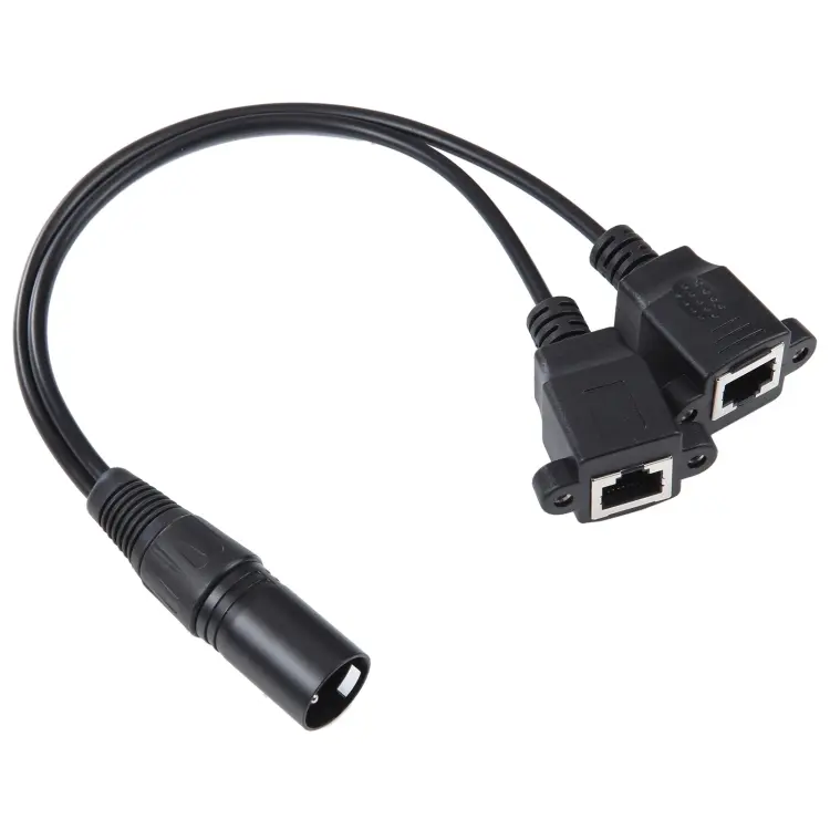 3-pin XLR Male to 2 x RJ45 Female Ethernet LAN Network Extension Cable, Cable Length