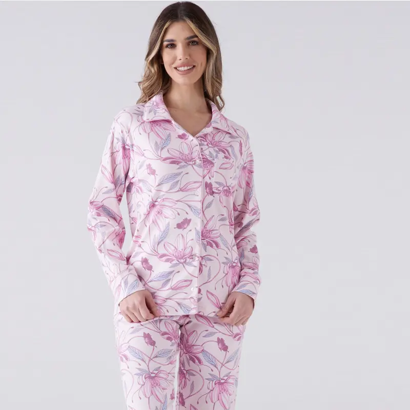 4117L - Pigiama donna aperto avanti con colletto