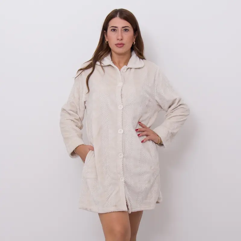 57414-0 - Vestaglia in coral con bottoni e colletto