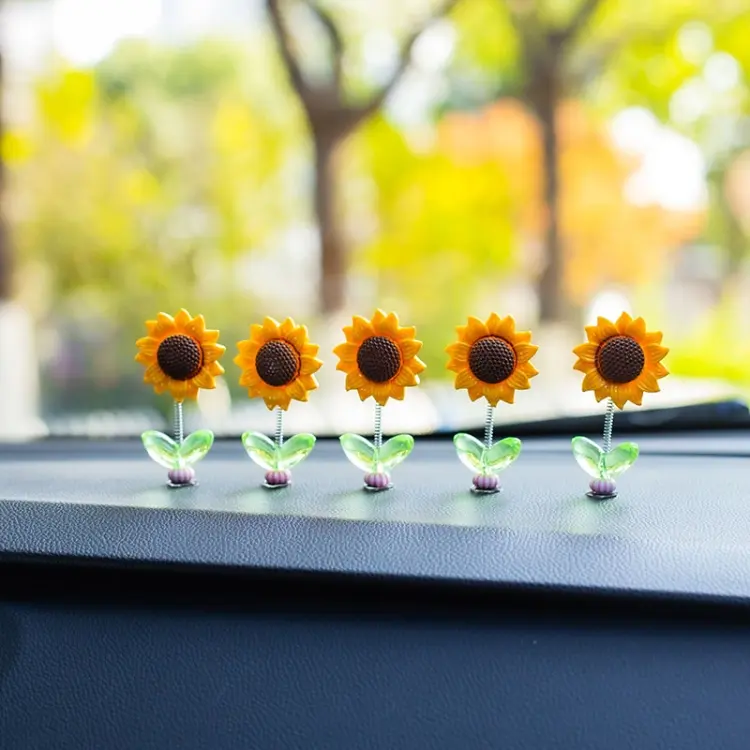 5pcs /Set Cute Sunflower Car Ornament Car Center Console Shaking Flowers Decoration, Style