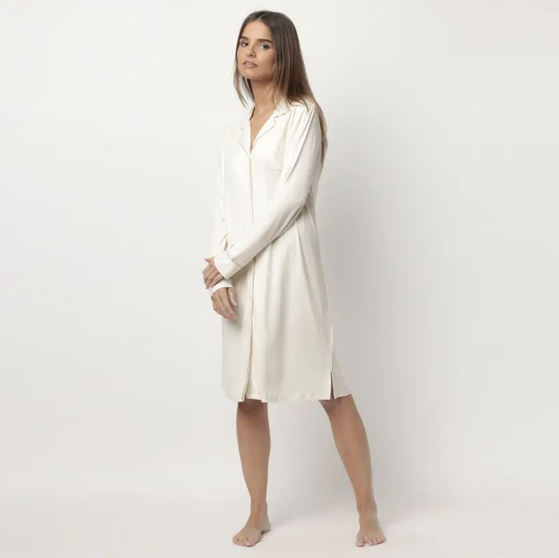 61440-0 - Camicia da notte in modal con bavero aperto avanti