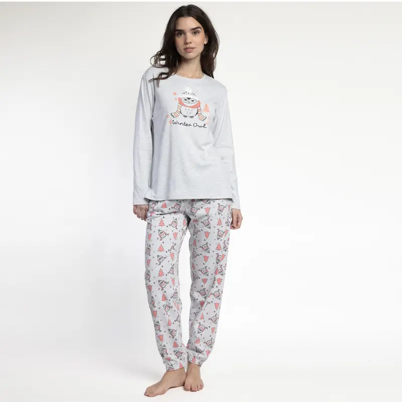 63592-0 - Pigiama donna caldo cotone gufetto