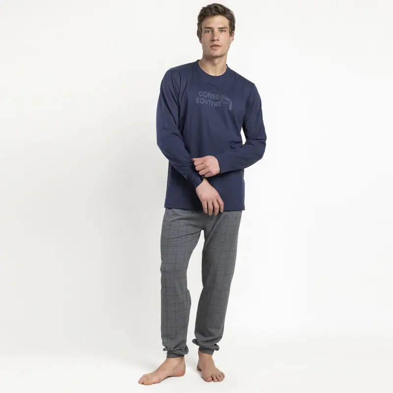 64517-0 - Pigiama caldo cotone coffee routine con pantalone quadri