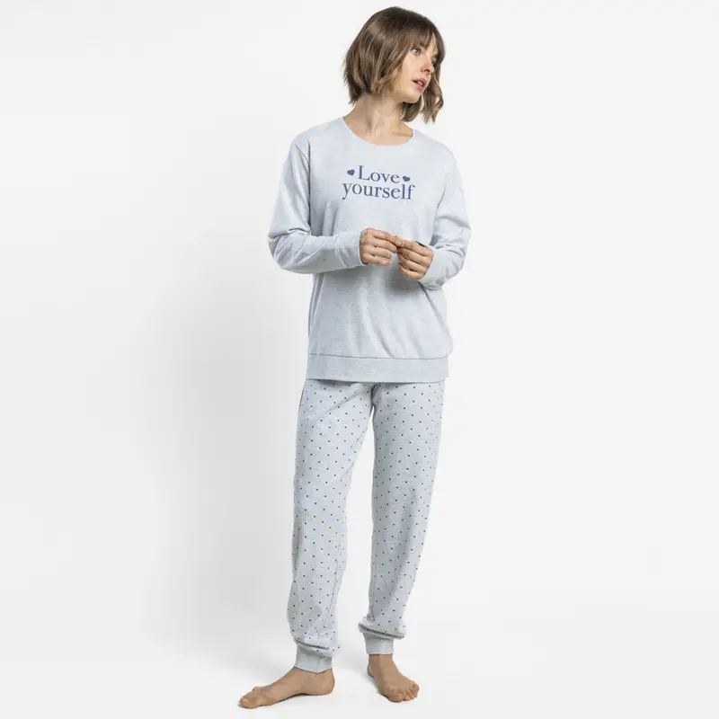 64600-0 - Pigiama caldo cotone Love yourself con polsini
