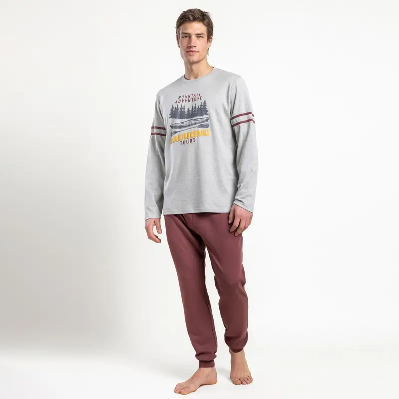 64842-0 - Pigiama da uomo grigio a maniche lunghe