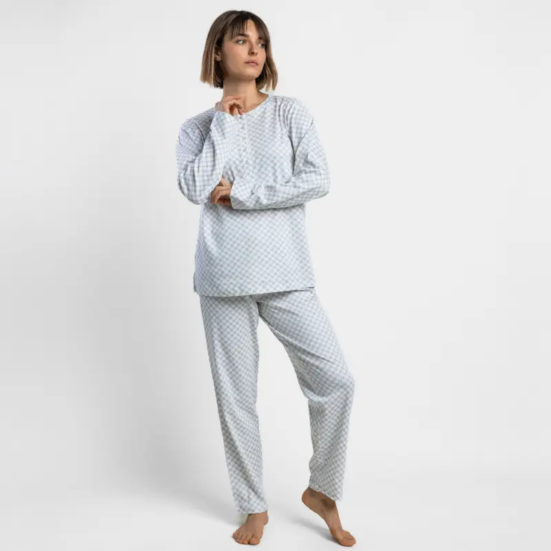 64863-0 - Pigiama classico da donna a maniche lunghe