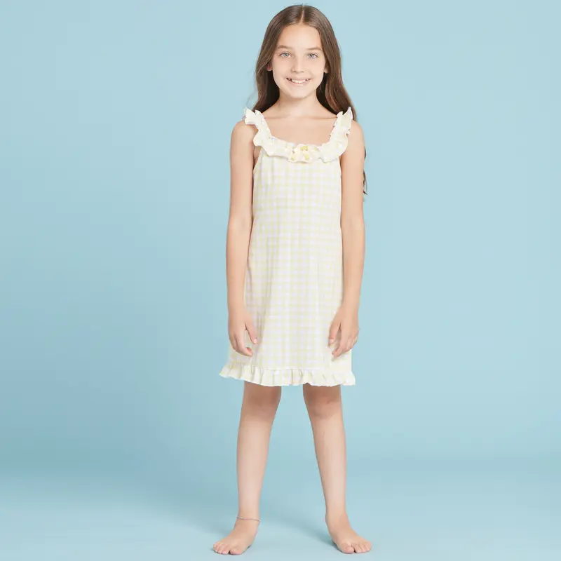 Abitino Noidìnotte bimba bretellina e stampa vichy con rouches - FE2258AS