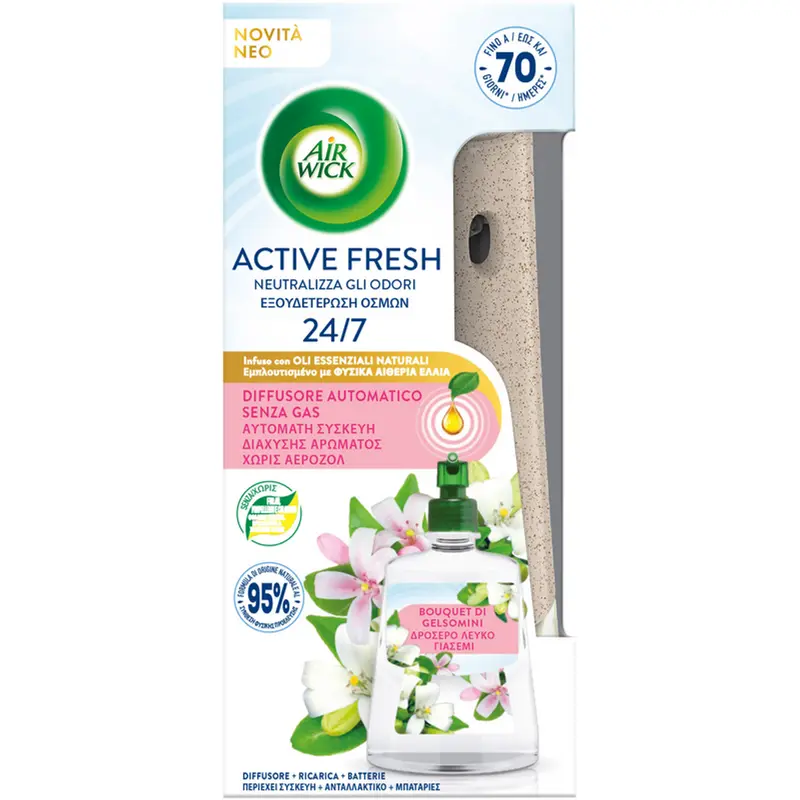 AIR WICK ACTIVE FRESH DIFFUSORE AUTOMATICO SENZA GAS+RICARICA 228ML BOUQUET DI GELSOMINI