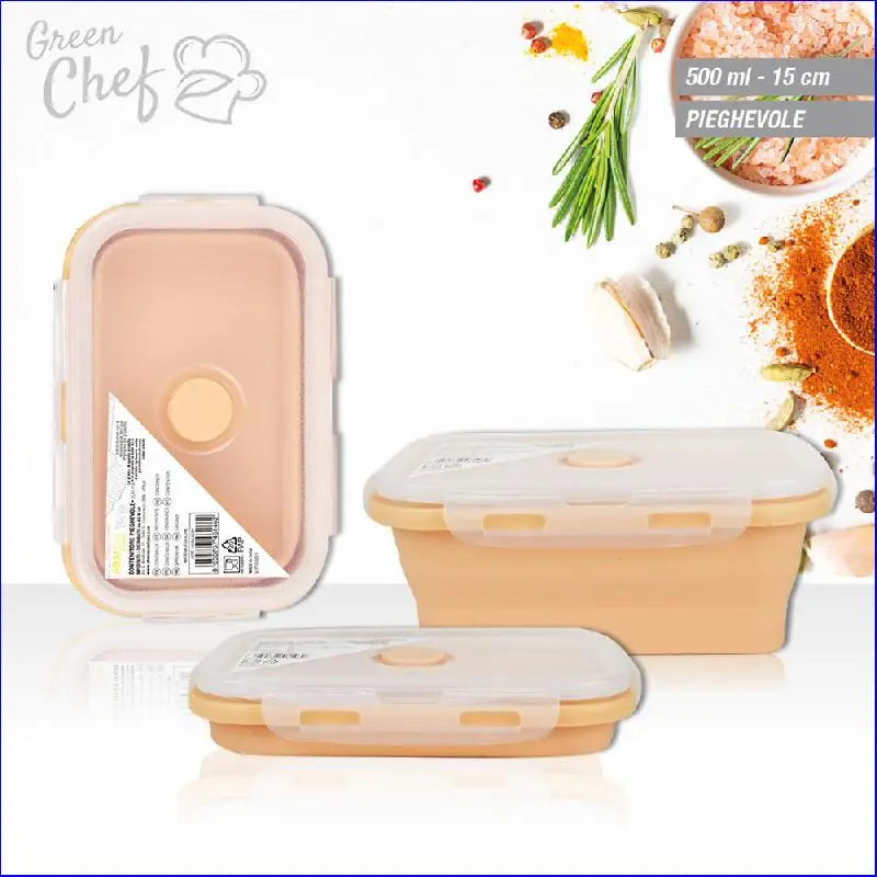 AMB GREEN CHEF CONTENITORE SILICONE RETTANGOLARE PIEGHEVOLE 500ML CM.15X15 TORTORA
