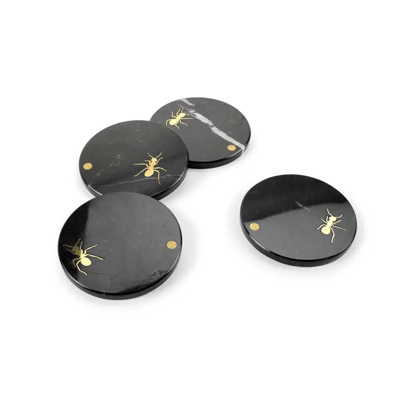 Ants walking on Marquina - set of coasters