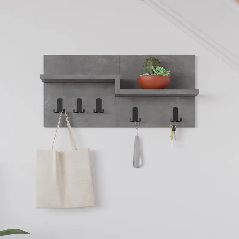 Appendiabiti a muro Harmon con mensole e 5 ganci colore retro grey