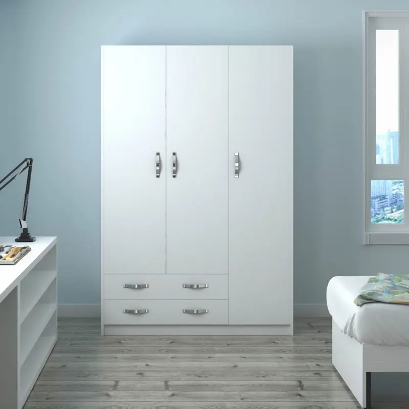 Armadio 210 tre ante e due cassetti bianco frassinato