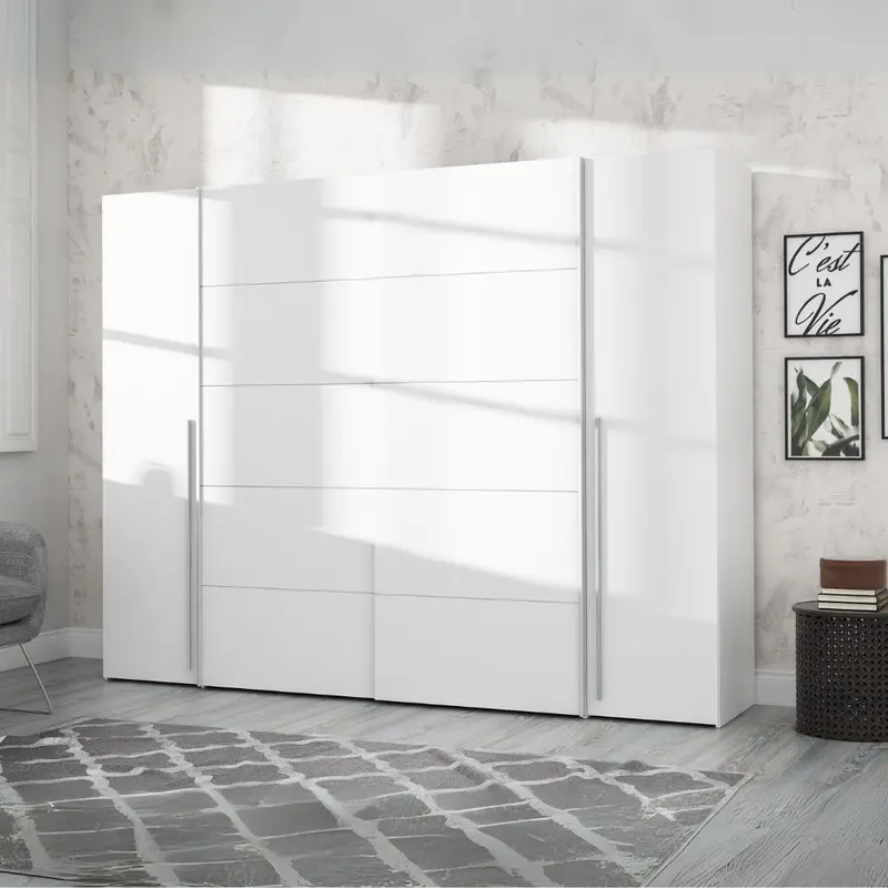Armadio Callia con 2 ante battenti e 2 ante scorrevoli colore bianco 270.3x61.2xH210.5 cm.