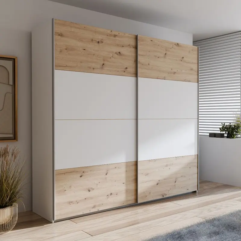 Armadio Elio 2 ante scorrevoli colore rovere con dettaglio bianco o rovere