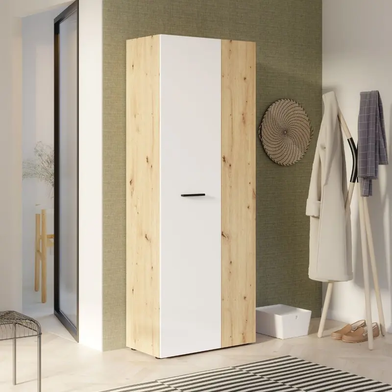 Armadio multiuso Teodoro 2 ante con portascope struttura rovere e 1 anta bianco