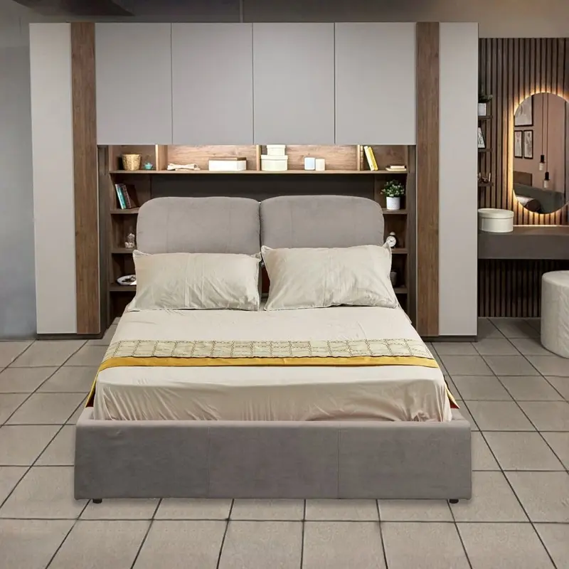 Armadio ponte Manchester colore cashmere e mercure con letto Sofaback taupe