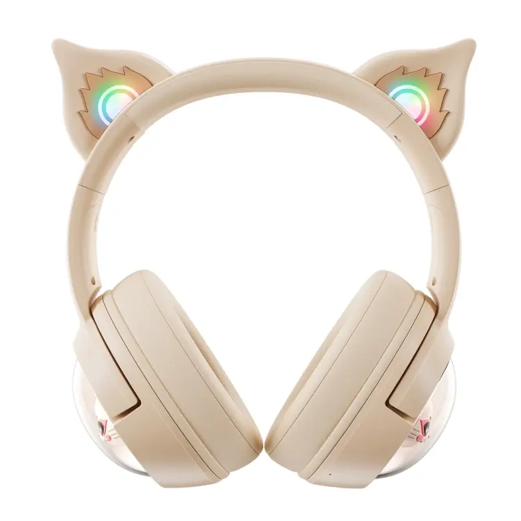 B5 Cat Ear Design USB-C / Type-C RGB Wireless Bluetooth HiFi Headset (Beige)