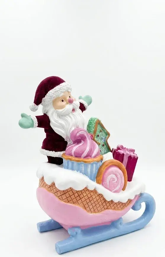 Babbo Natale sulla Slitta dei Dolci in Resina 20 cm – Decorazione Natalizia Originale