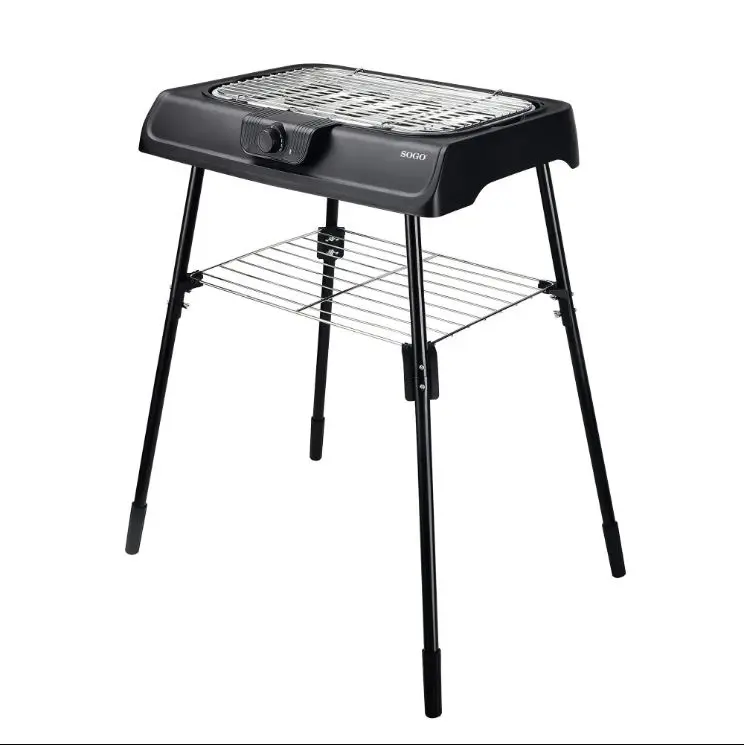 Barbecue regolabile - con griglia scaldavivande e griglia cromata - nero Staylux 2200w