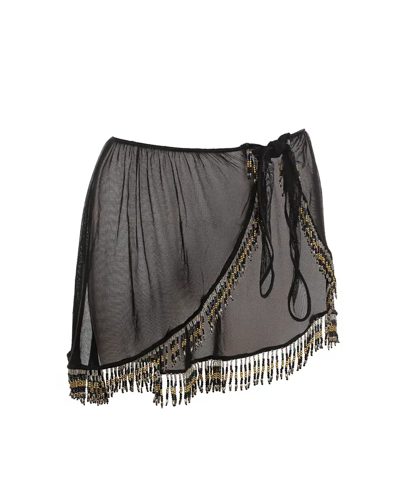 BEADED TULLE PAREO - BLACK