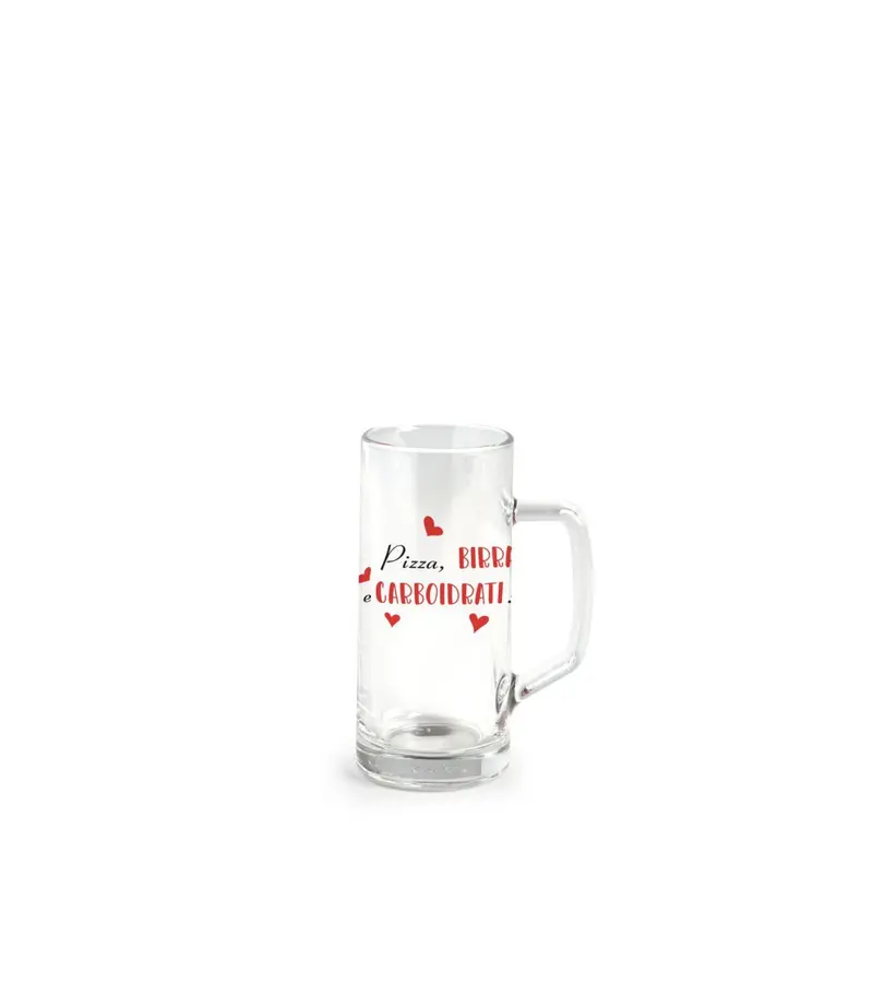 Bicchiere birra con manico 40 cl con scritta pizza birra e carboidrati