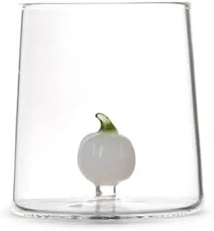Bicchiere in vetro borosilicato trasparente con miniature decoro zucca biancaH&H
