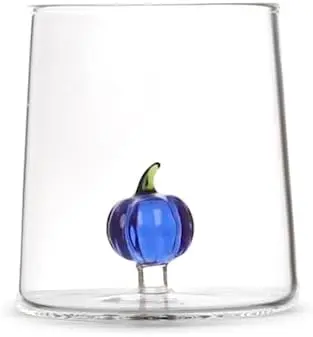 Bicchiere in vetro borosilicato trasparente con miniature decoro zucca bluH&H