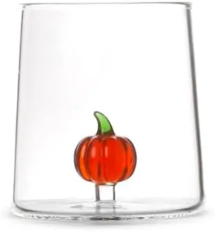 Bicchiere in vetro borosilicato trasparente con miniature decoro zucca rossaH&H