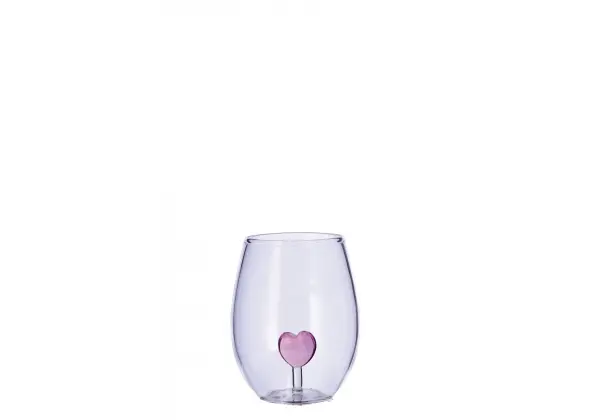 Bicchiere in vetro con figura 3d cuore rosa