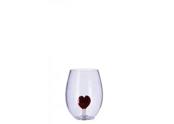 Bicchiere in vetro con figura 3d cuore rosso