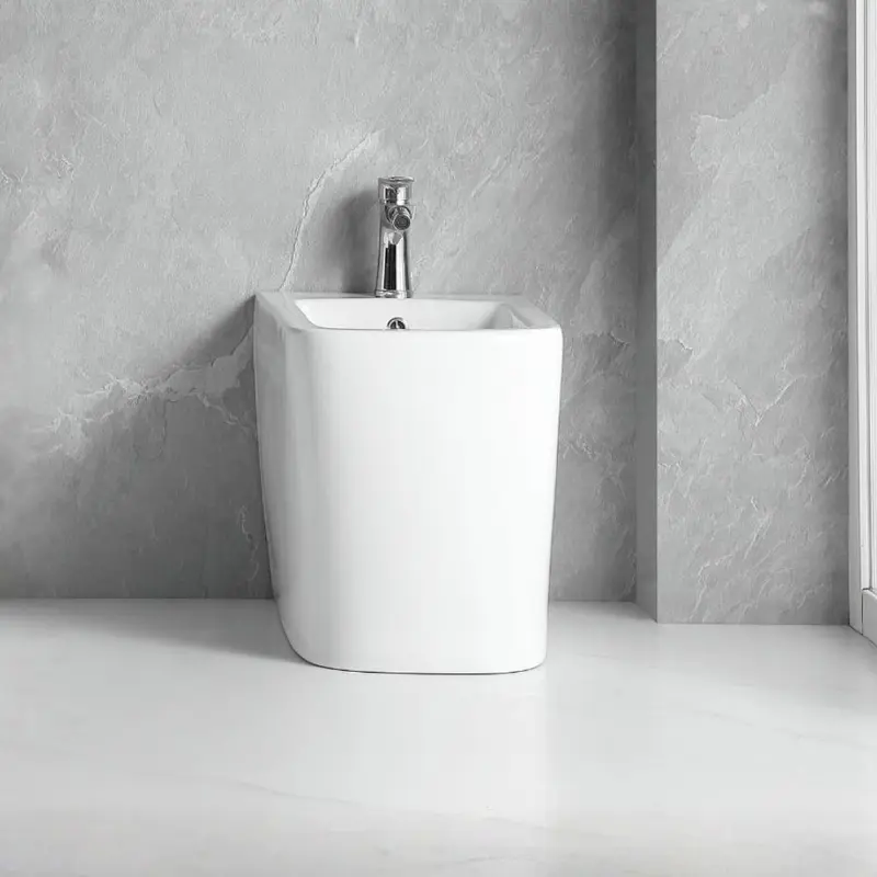 Bidet a pavimento filo muro FB54D in ceramica 54x36x42H cm bianco