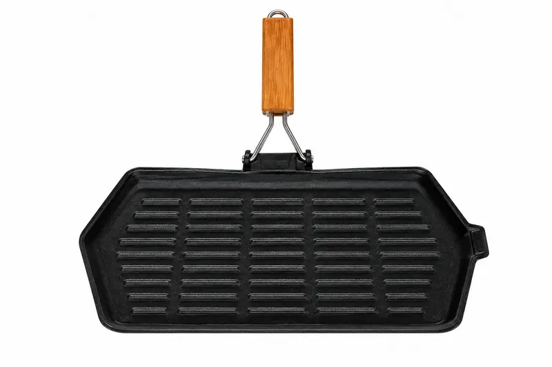 Bistecchiera in ghisa smaltata – 21×35 cm – manico pieghevole in legno