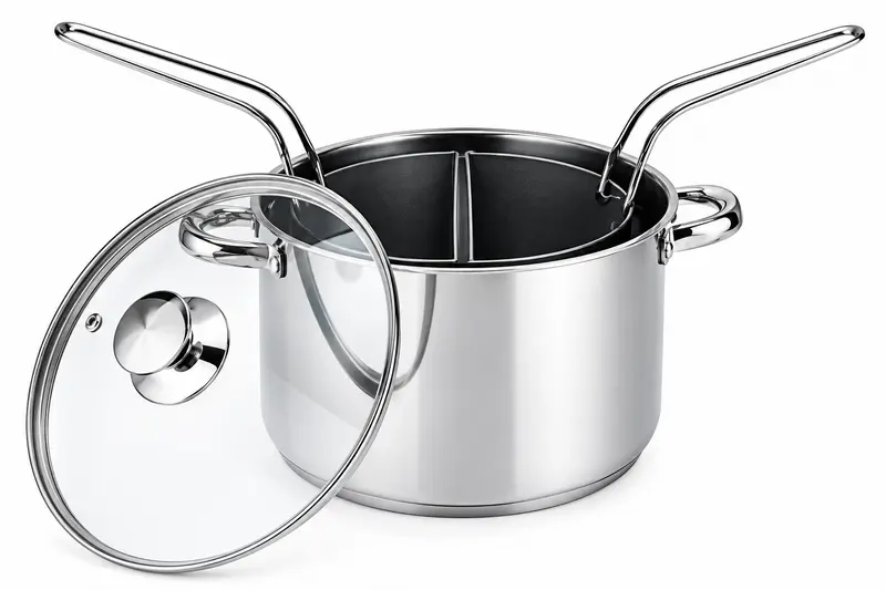 Bollipasta “Duna” – 24 cm – 2 cestelli – acciaio inox 18/10 – con coperchio in vetro