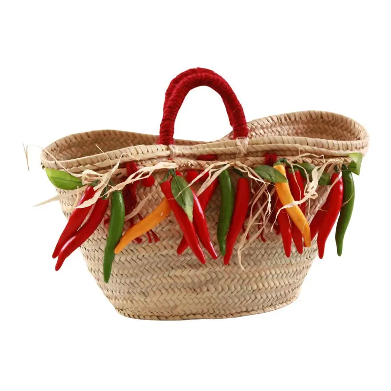 BORSA 100% PAGLIA NATURALE DECORO PEPERONI
