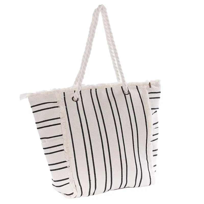Borsa in cotone a righe nere 31H36