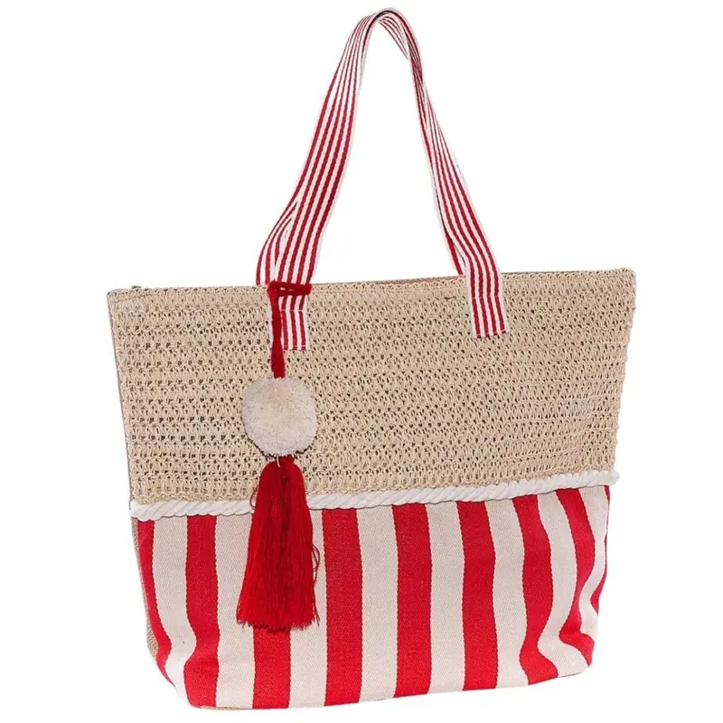 Borsa in cotone a righe rosse 50XH40