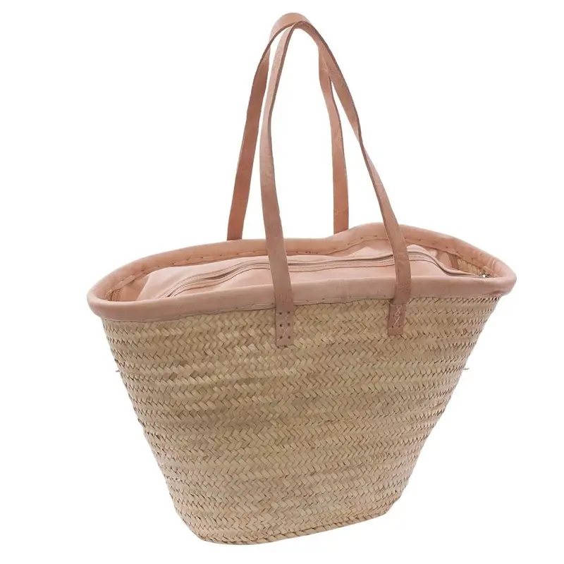 Borsa in palma con manici in cuoio 48X15H25