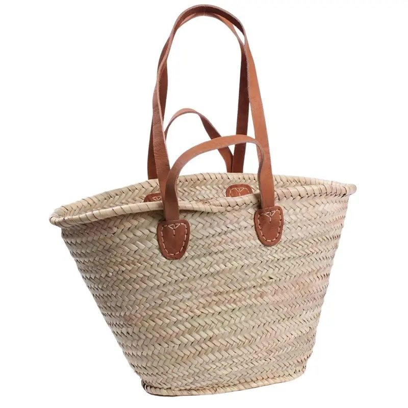 Borsa in palma con manici in cuoio 48X28H35