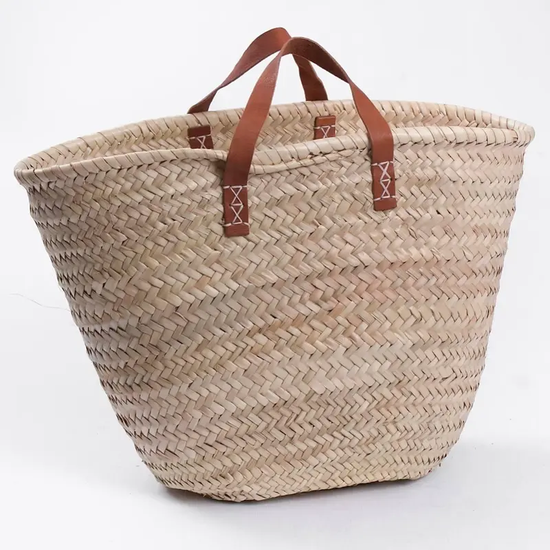 Borsa in palma con manici in cuoio 59H29
