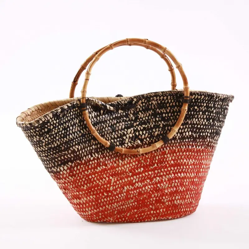 BORSA PAGLIA DIPINTA A MANO - MANICO BAMBOO va