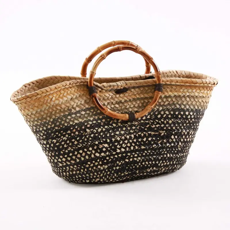 BORSA PAGLIA DIPINTA A MANO - MANICO BAMBOO