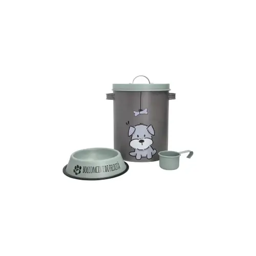 Brandani CONTENITORE PET GRIGIO C/CIOTOLA E MISURINO CARTA DA ZUCCHERO METAL