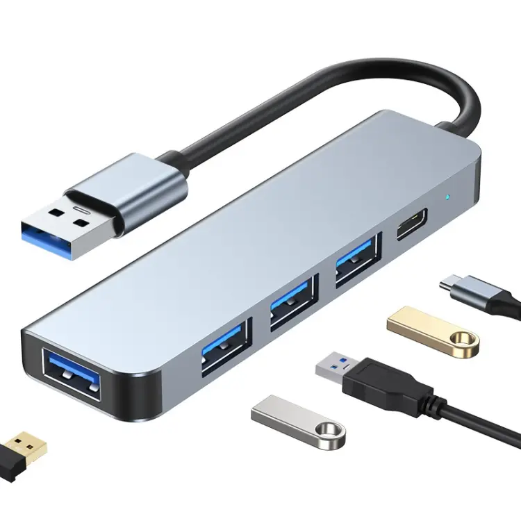 BYL-2301U 5 in 1 USB to USB3.0+USB2.0x3+USB-C / Type-C HUB Adapter, Cable Length