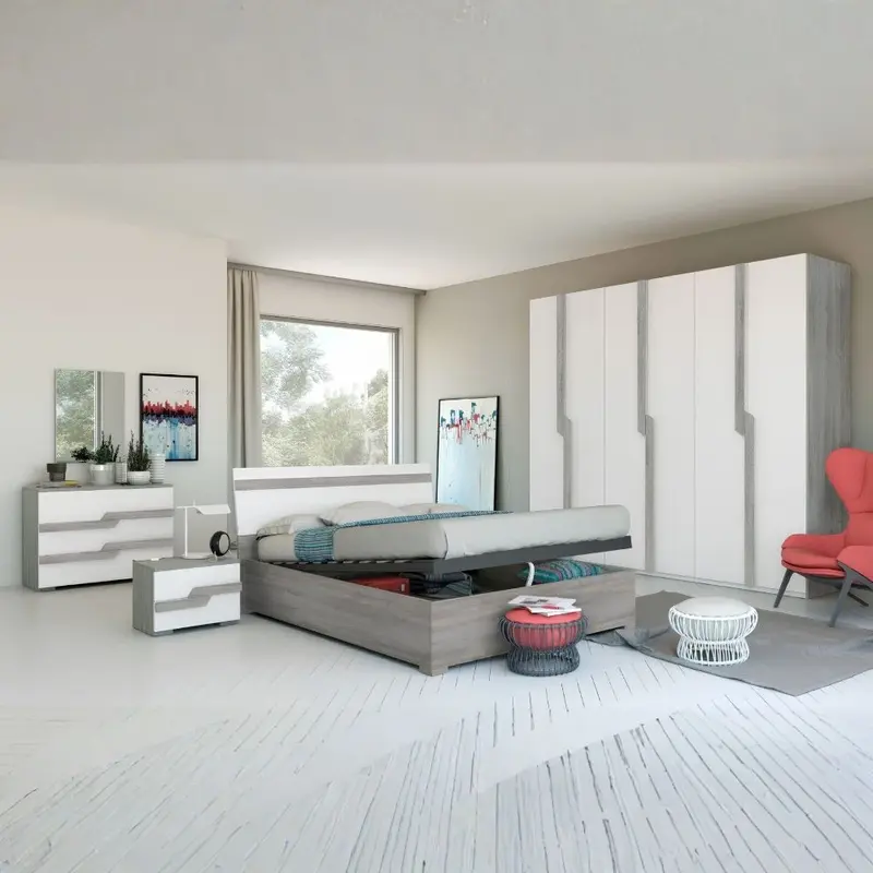 Camera da letto Loriana grigio e bianco frassino