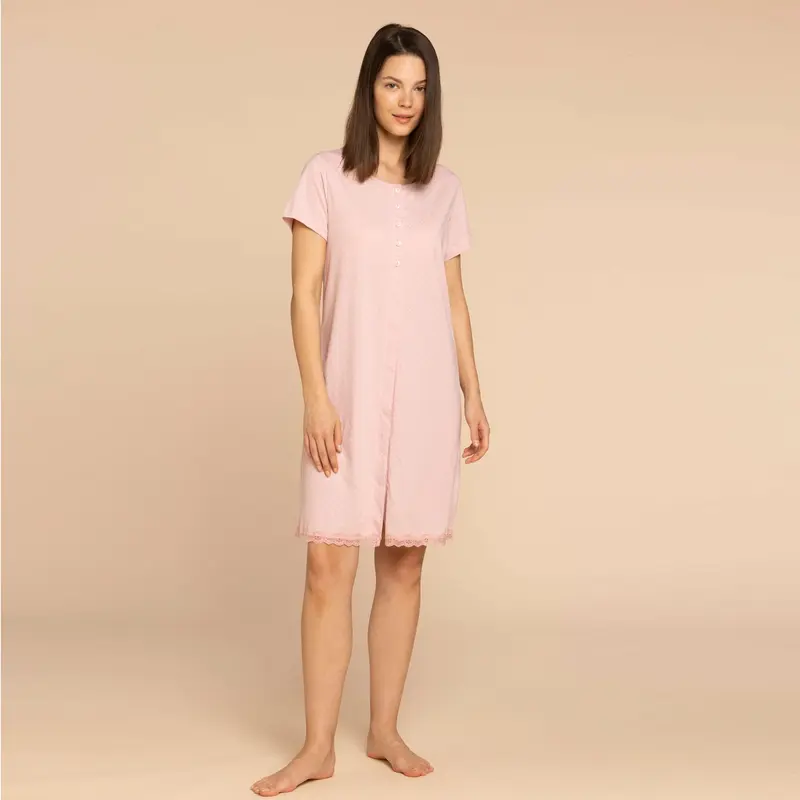Camicia aperta avanti mezza manica bordata in pizzo - LA2978AB
