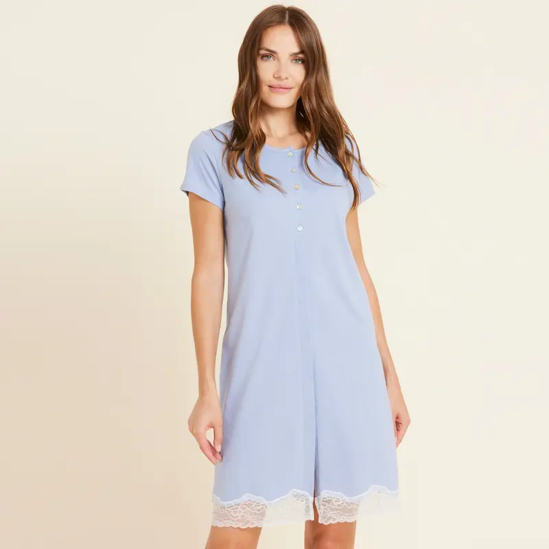 Camicia da notte mezza manica con dettagli in pizzo - LA2772AB