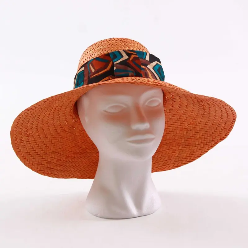 CAPPELLO 100% PAGLIA NATURALE COL.ARANCIO/FASCIA